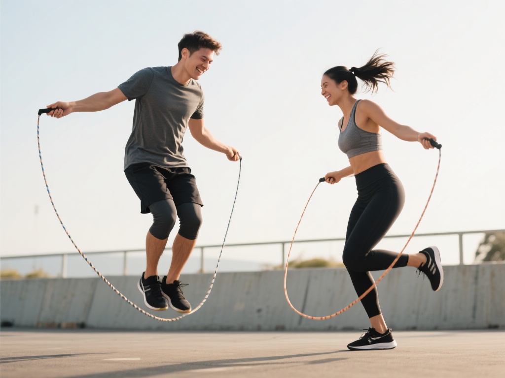 双人跳绳挑战：这是一项简单却充满互动性的运动。两个